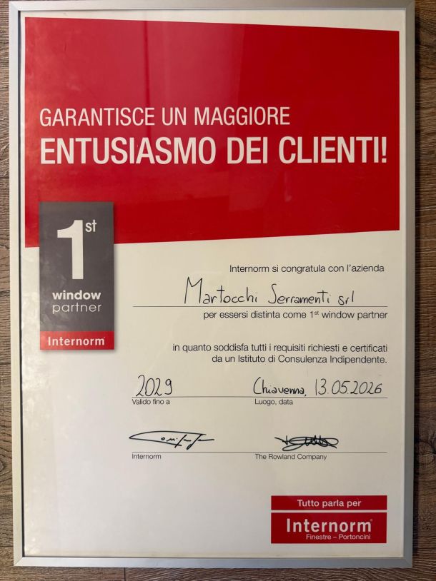 certificato first window partner internorm