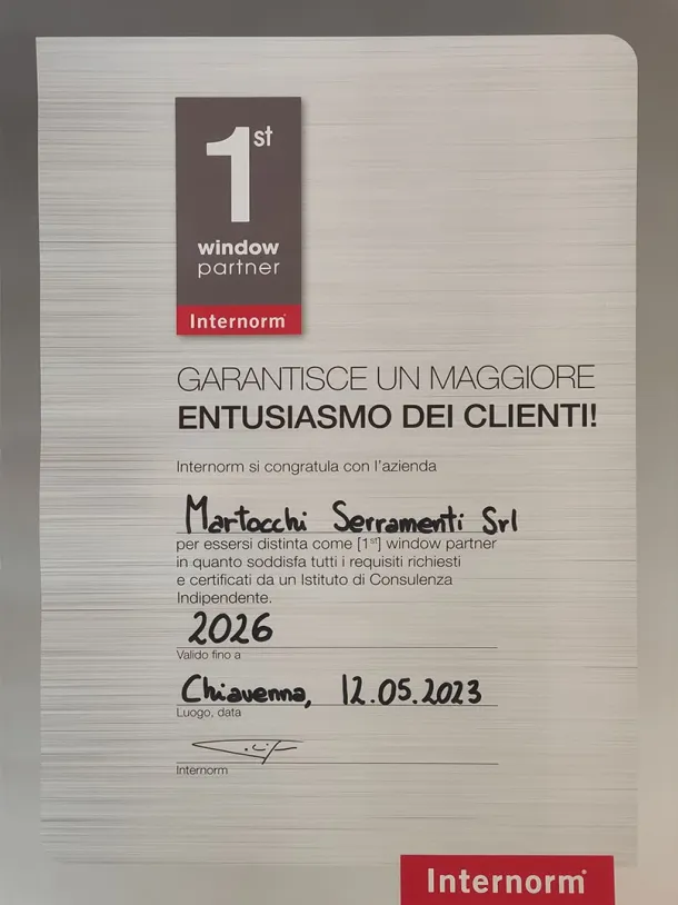 certificato first window partner internorm